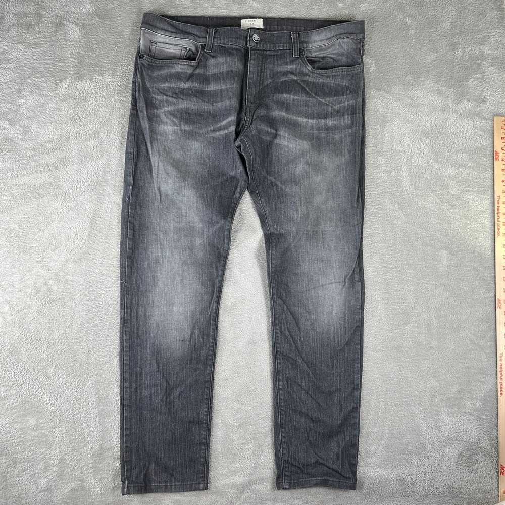 Syndicate‎ Core Jeans Mens 38x33 Gray Slim Tapered Fit Denim Faded Whiskered
